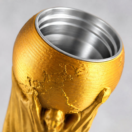 Soccer trophy tumbler mug side view