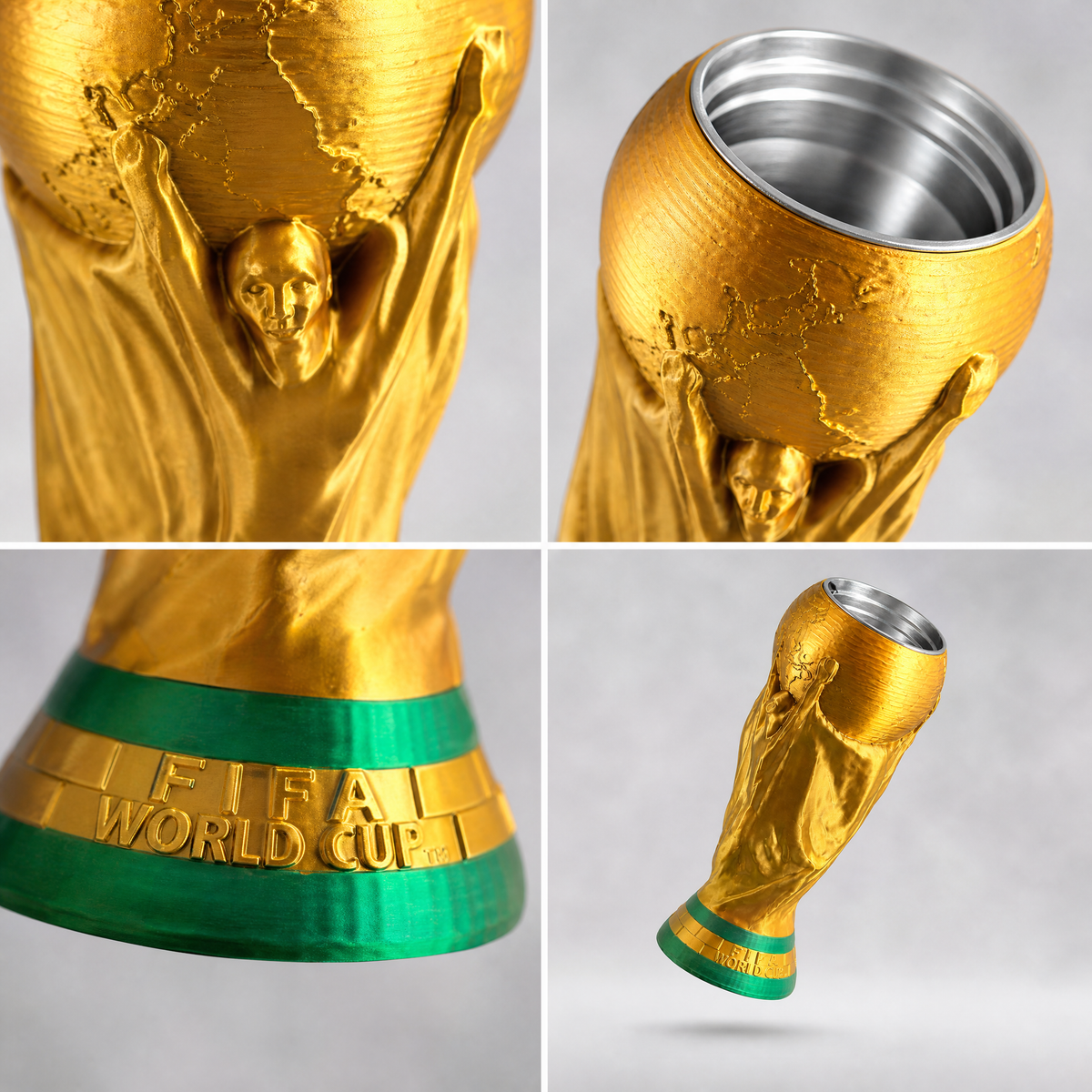 Close-up detail of soccer trophy tumbler mug